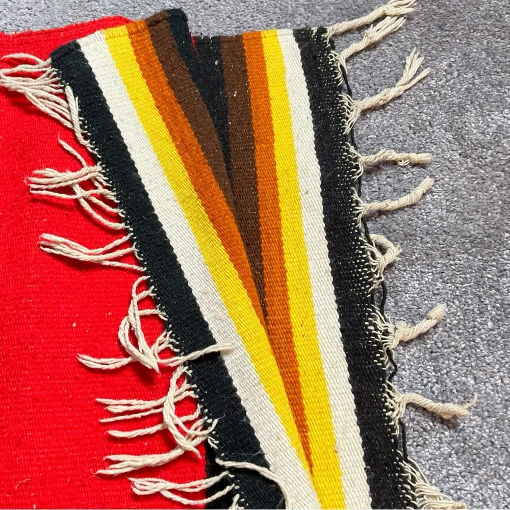 Vintage Woven Blanket Southwestern Fringe Rug Throw Red Native Tribal Design